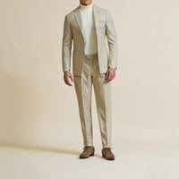 Suit - Loro Piana Beige Stretch Wool Blend Flannel 5916 OMJ Clothing