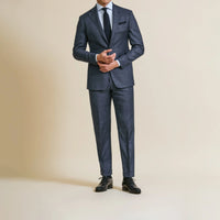 Suit - Loro Piana Slate Blue Wool Sharkskin with Check 5956 OMJ Clothing