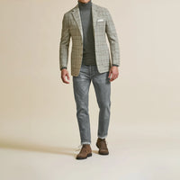Sport Coat - Taupe Alpaca-Wool-Blend Houndstooth with Brown Overcheck 9058 OMJ Clothing