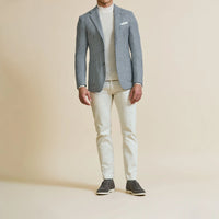 Sport Coat - Dusty Blue-Off-White Wool-Alpaca-Silk Houndstooth 9081 OMJ Clothing