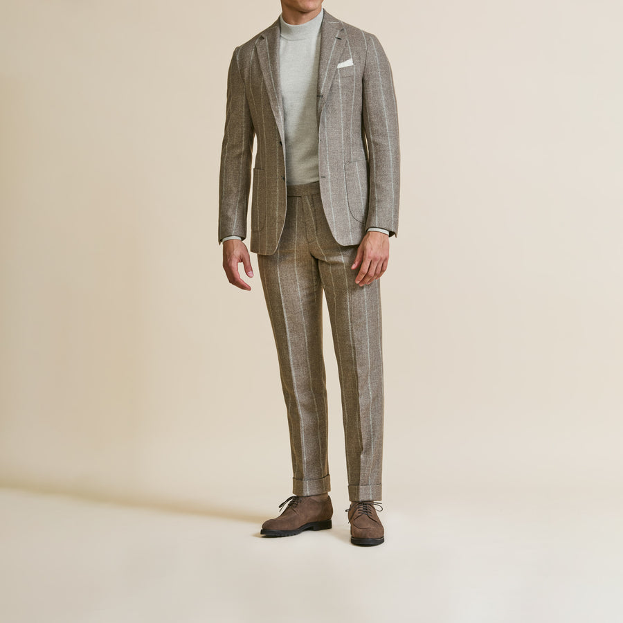 Suit - Light Brown Alpaca-Linen Blend with Chalk Stripe 5921