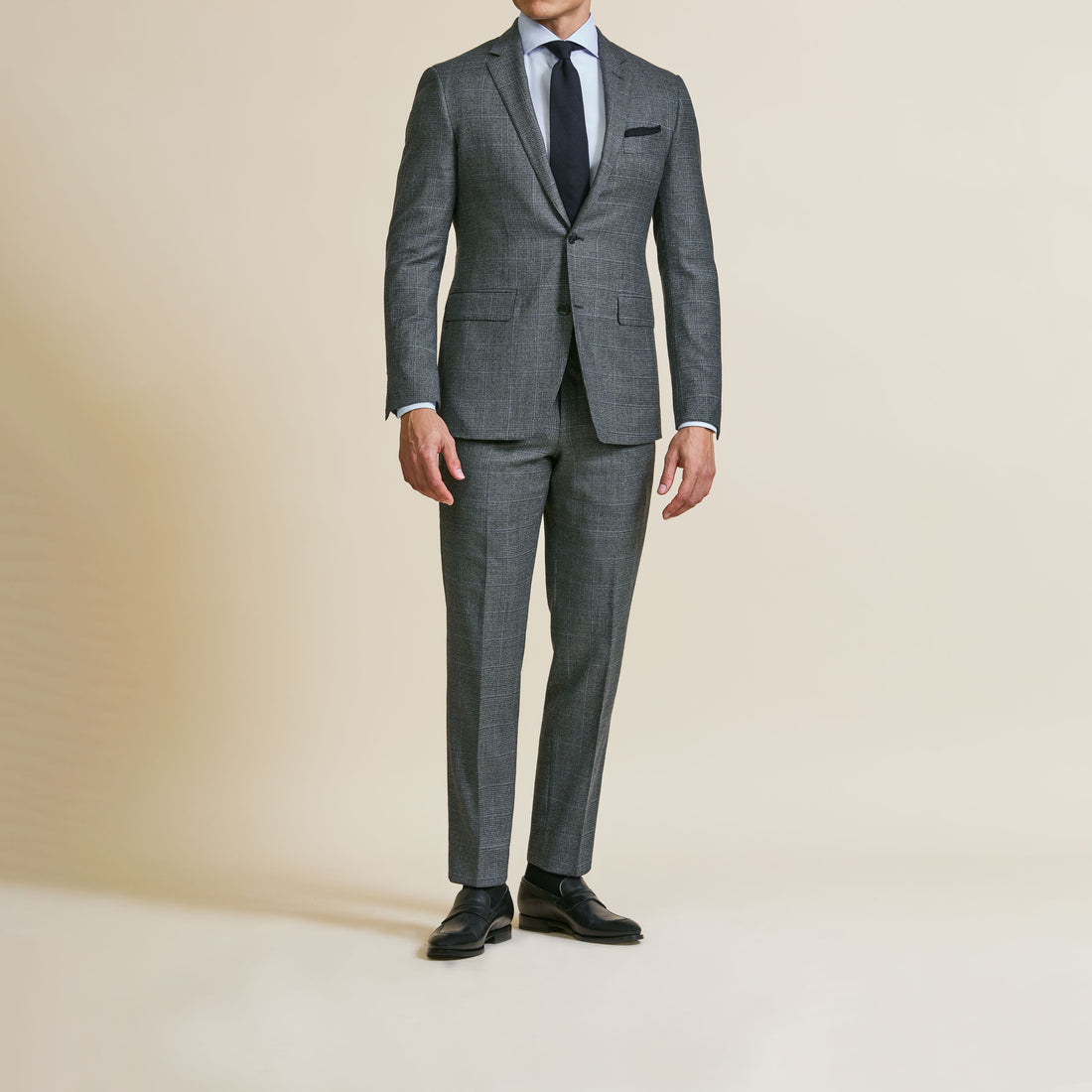 Suit - Black Wool-Cashmere Micro-Check with Prussian Blue Overcheck 5935