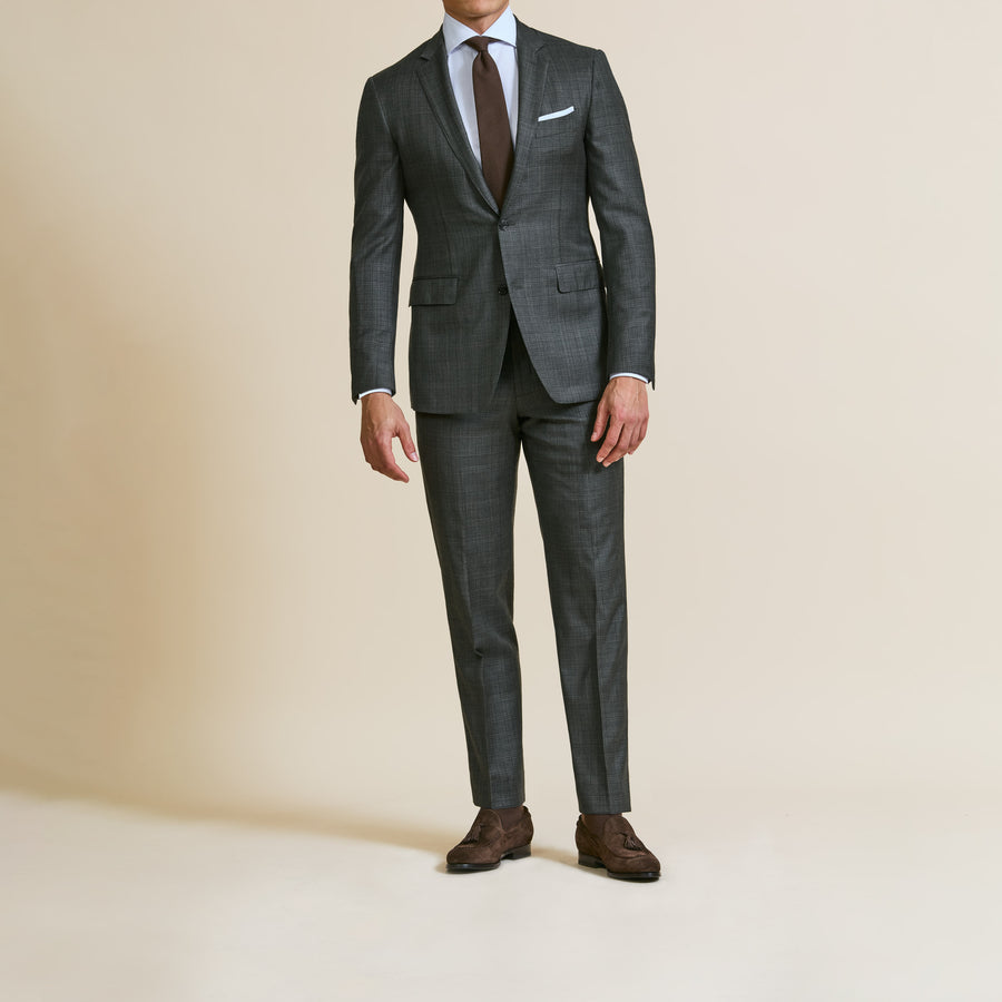 Suit - Charcoal s130 Wool Sharskin with Check 5936