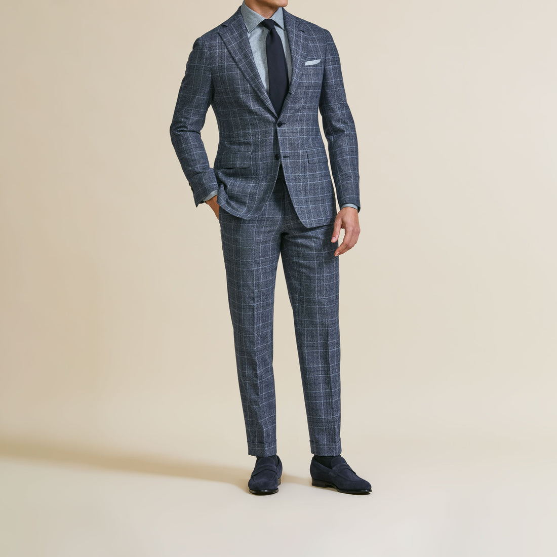 Suit - Dark Blue Natural Bi-Stretch s130 Wool Glencheck 5955