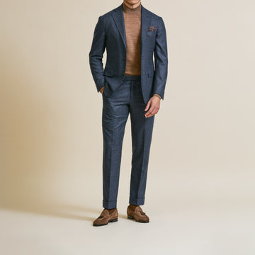 Suit - Loro Piana Storm Blue Natural Stretch s120 Wool Glencheck with Coffee Brown Overcheck 5959