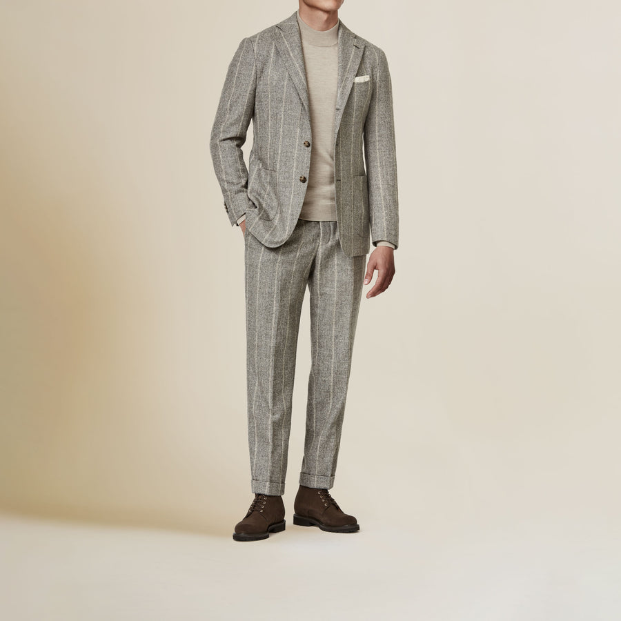 Suit - Tan-Grey Alpaca-Linen Blend with Sand Stripe 5966