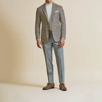 Sport Coat - Loro Piana Tan Wool-Cashmere Houndstooth with Light Grey Windowpane 9059