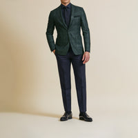 Sport Coat - Loro Piana Bottle Green Wool-Silk Cashmere with Subtle Blue Windowpane 9074