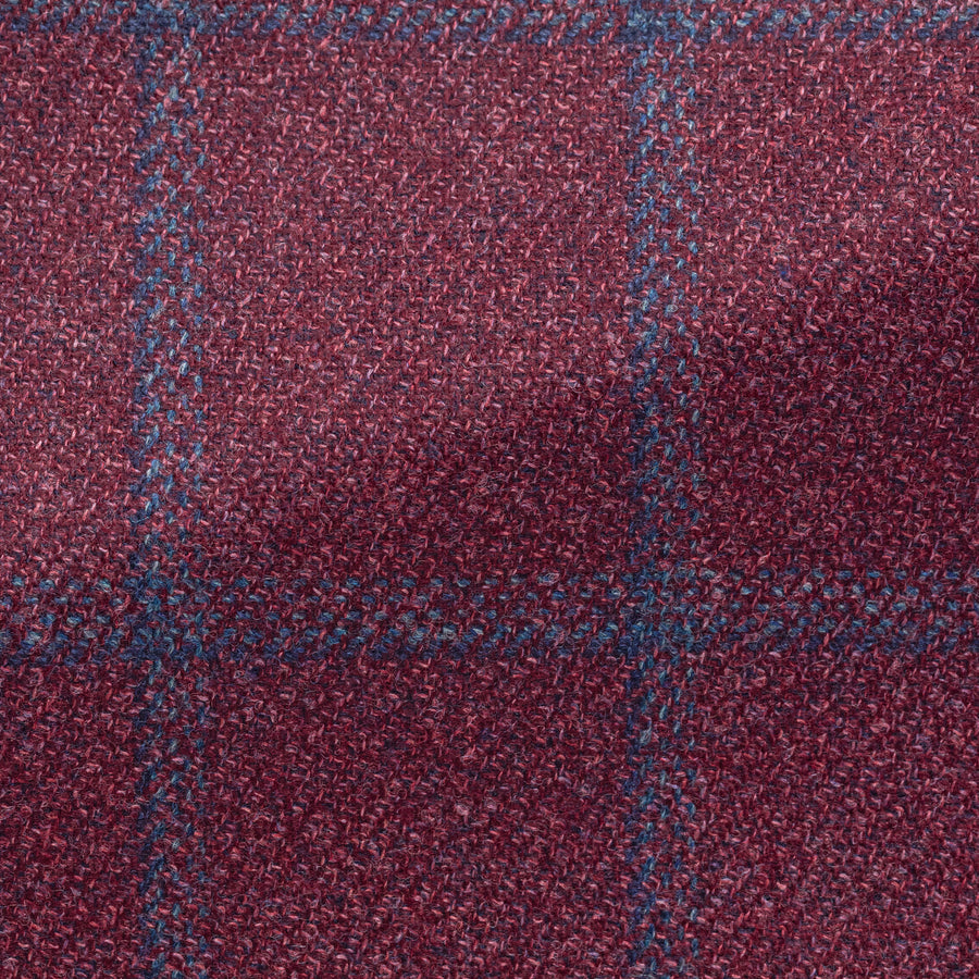 Sport Coat - Loro Piana Berry Red Wool-Silk with Blue Windowpane 9090