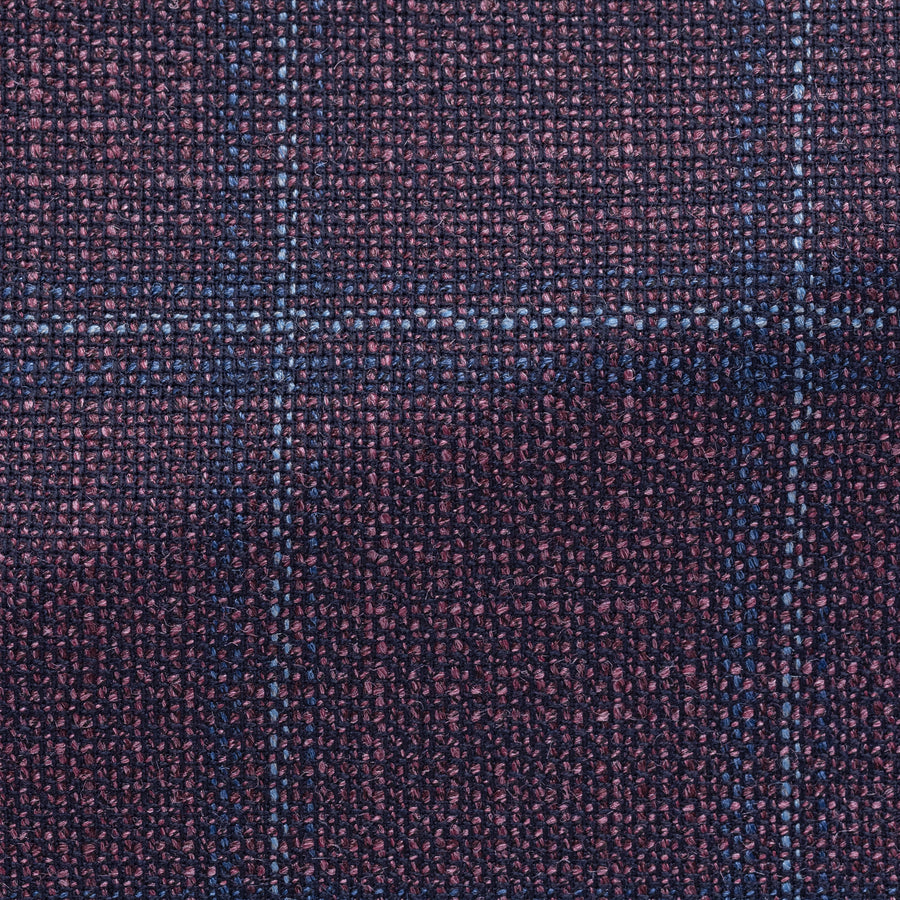 Sport Coat - Loro Piana Mauve Wool-Silk Glen Basket weave with Mixed Blue Check 9095