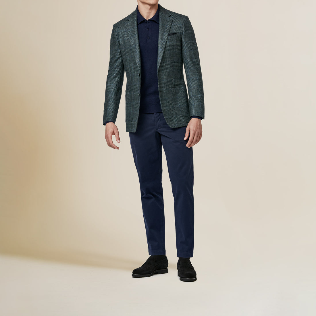 Sport Coat - Green-Midnight Blue Wool-Silk-Cashmere Glendcheck with Blue Check by Loro Piana9097