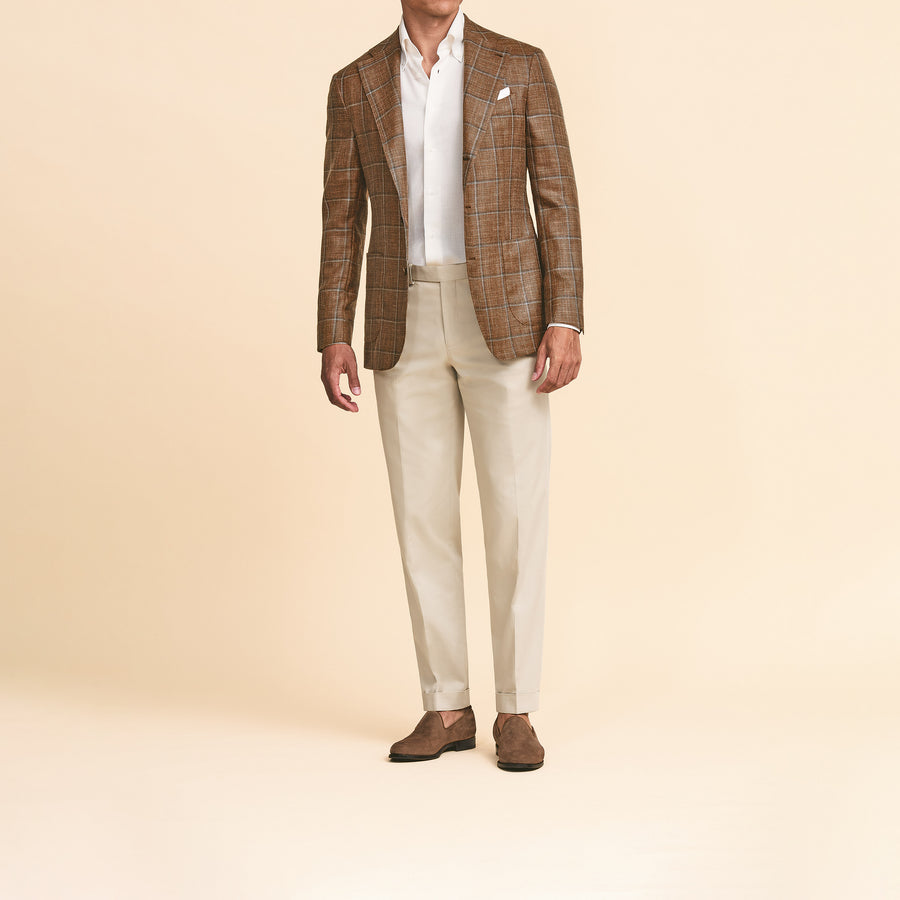 Sport Coat - Chesnut Brown Wool-Silk-Linen with Light Grey Windowpane 9109