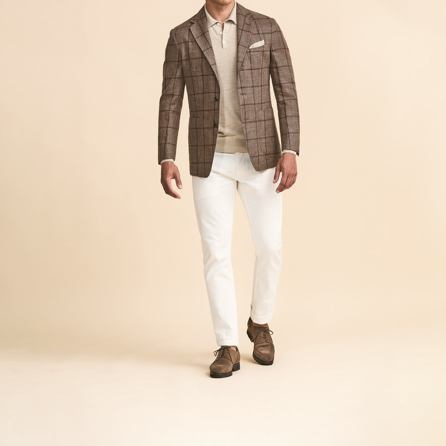 Sport Coat - Brown Linen-Wool with Tonal Windowpane 9111