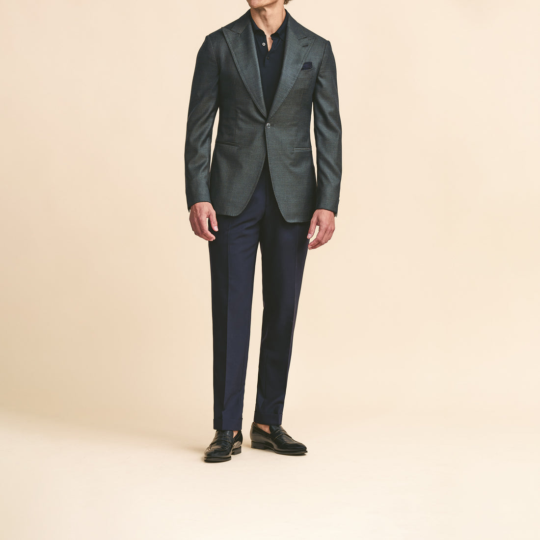 Sport Coat - Navy-Green S150 Wool with Micro-Design by Loro Piana 9123